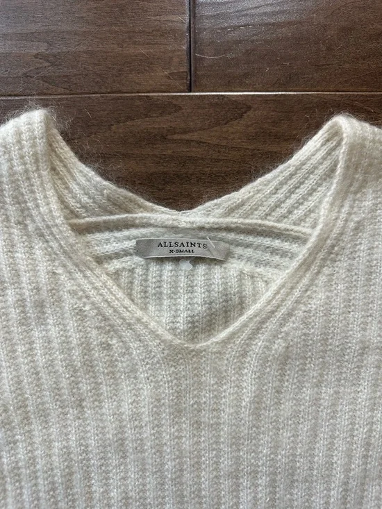 ALLSAINTS Ade V-Neck Sweater Mohair Cashmere Blend - Picture 3 of 10
